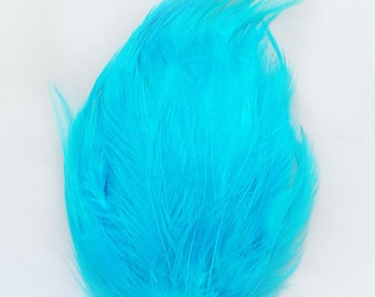 TURQUOISE BLUE Feather Pad (rooster feather) Applique for millinery,mardi gras mask,costume hat,flapper feather fascinator,children headband