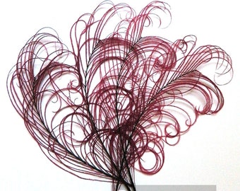 WINE Grape Purple Peacock curled feather sprigs (6-8 Inches)(3 packages)  plumes for hats,fascinators,costume headdress,brooch bouquet