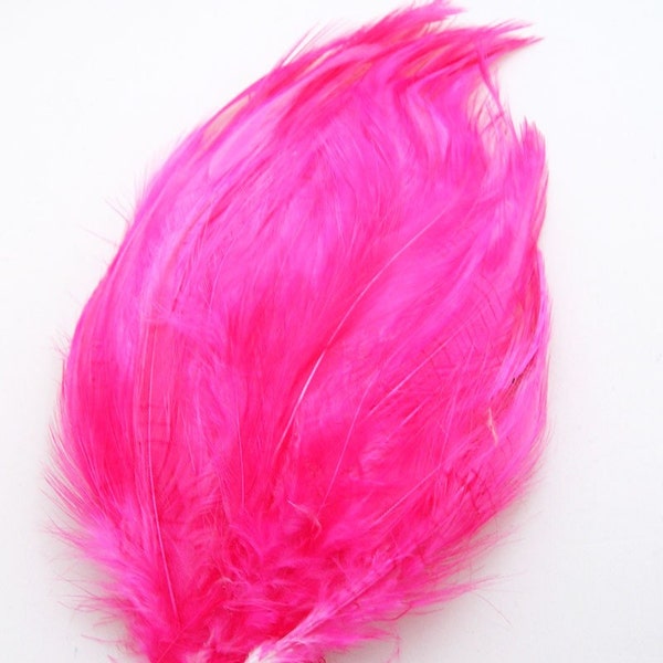 HOT PINK Feather Pad (rooster feather) Applique for millinery,mardi gras masks,costume hats,flapper feather fascinator,children headband