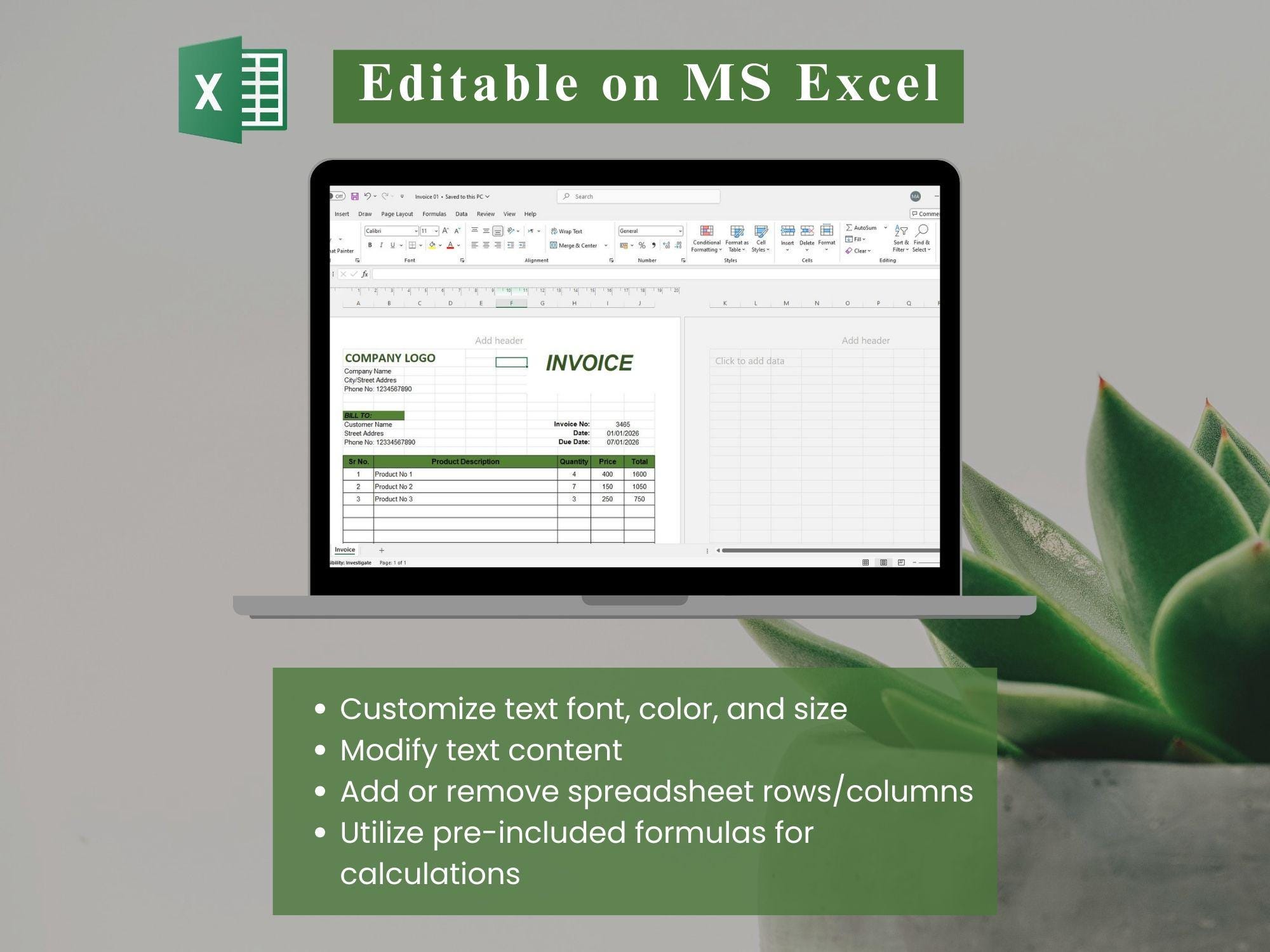 Editable Invoice Template | Excel & Word, Small Business (instant ...