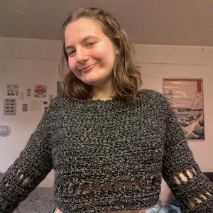 Large Cropped Black Crocheted Sweater/Shrug