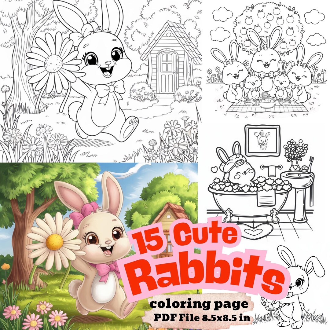 Cute Rabbit Coloring Pages for Kids,bunny Coloring , 15 Printable Bunny ...