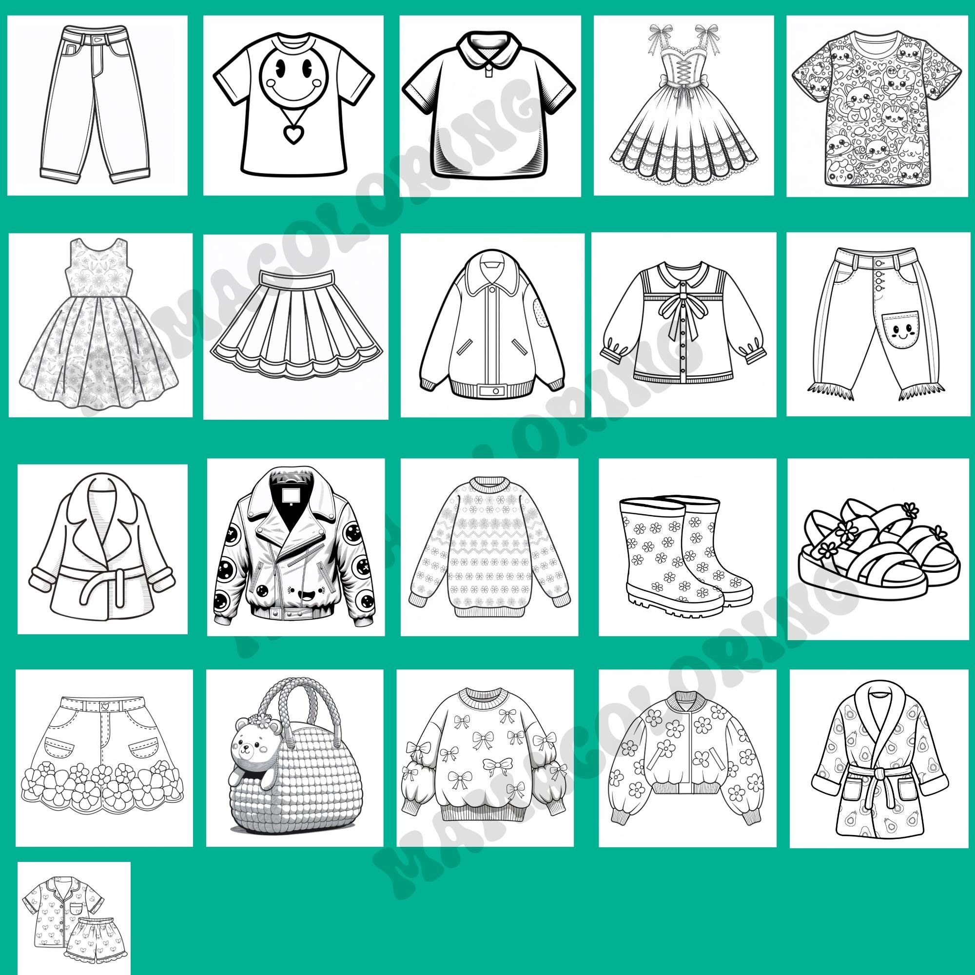Colouring Clothes 21 Clothing Coloring Pages Printable, Kids Fashion Coloring Book, Cute ...