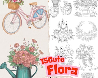 15 Floral Coloring Pages: Relaxing Flower Art for Adults & Kids (PDF)