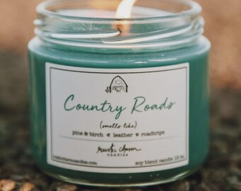 Pine Leather Scented Candle | Rustic Birch, Texas Made Soy Blend | Country Roads