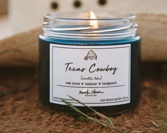 Texas Cowboy Candle Cotton Wick Rustic Charm Leather Oak Moss Bergamot Scent