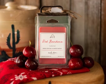 Red Bandana Wax Melts: Cherry Leather Scent, Handmade Soy Blend Tarts