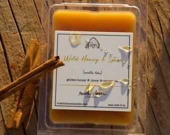 New! Wild Honey & Spice Hand Made Soy Blend Candle Wax Melts Breakaway Clamshell Tarts Rustic Charm