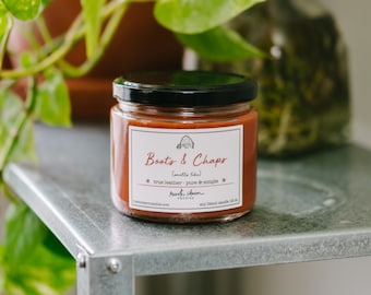 Boots & Chaps (Leather) Candle Cotton Wick Rustic Charm True Texas Leather Scent