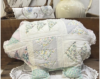 Vintage Handmade Quilted Patchwork Quilt Stuffed Cloth Pig Pillow Piggy