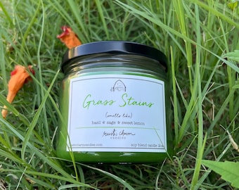 Grass Stains Candle Cotton Wick Rustic Charm Sage Basil Sweet Lemon 12 oz