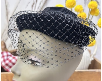 Parkridge Exclusives Vintage Black Velvet Hat With Veil Pillbox