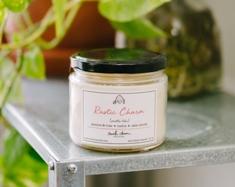 Rustic Charm Candle Cotton Wick Jasmine Rose Melon Woodsy *Signature* Scent 12 oz
