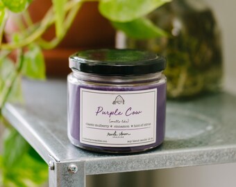 Purple Cow Candle  Cotton Wick Rustic Charm Scented Mulberry Spice Cinnamon Citrus