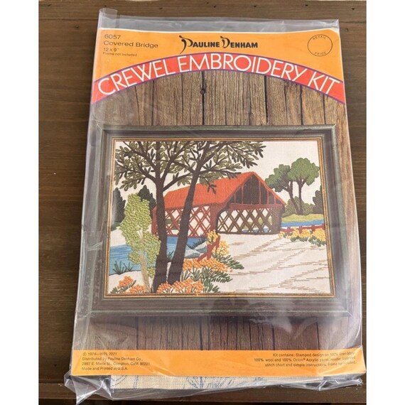 Kit de broderie Pauline Denham Crewel vintage « Pont couvert » #6057 complet - France
