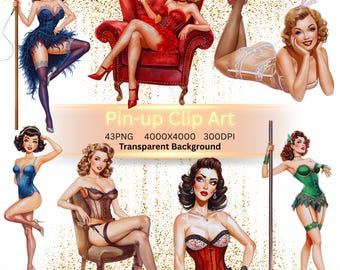 Sexy Pin-Up Girls-43PNG Bundle, High Quality, Transparent Background, Digital Download, Wall art, Sublimations Prints, Invitations, Cards.