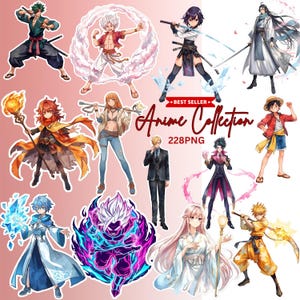 Anime Character Bundle | Watercolor Clipart Set | Digital PNG Stickers | Mixed Anime Art for Scrapbooking & Crafts | Digital download PNG