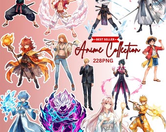 Anime Character Bundle | Watercolor Clipart Set | Digital PNG Stickers | Mixed Anime Art for Scrapbooking & Crafts | Digital download PNG