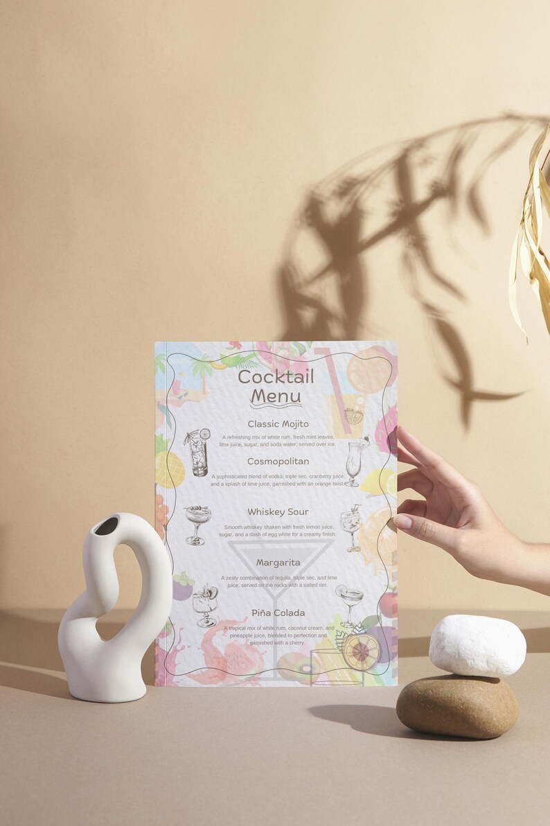 Colorful Floral Drinks Menu Template, Hand Drawn, Printable Drinks Sign ...
