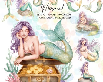 Watercolor Mermaid clip art PNG | Realistic Fantasy Sea Art | Ocean Beauty Illustration | Beach Decor Printable | Mermaid Digital Download