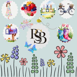 Spring watercolor clipart, spring garden clipart, farmhouse spring clipart, farmhouse spring png, hello spring watercolor clipart, farm png