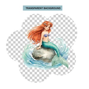 Watercolor Mermaid Clipart Bundle, Cute Under the Sea PNG Graphics ...