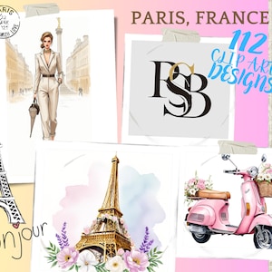 Bonjour Paris Watercolor Clipart Bundle 112,transparent PNG, Pink Paris graphics, French illustrations, Romantic Paris, Paris Collection