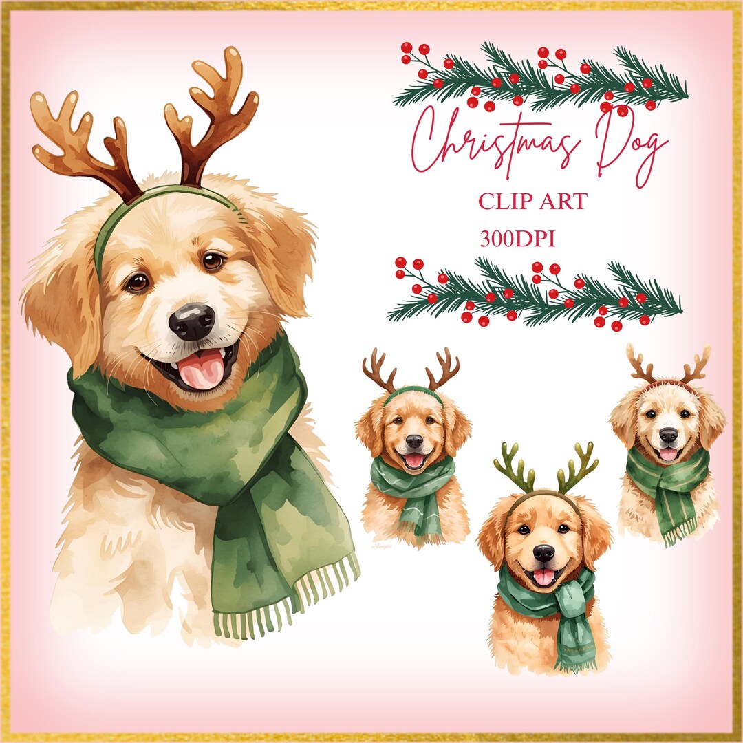 Christmas Dog Clipart Set , Watercolor Puppy PNG, Digital Download ...