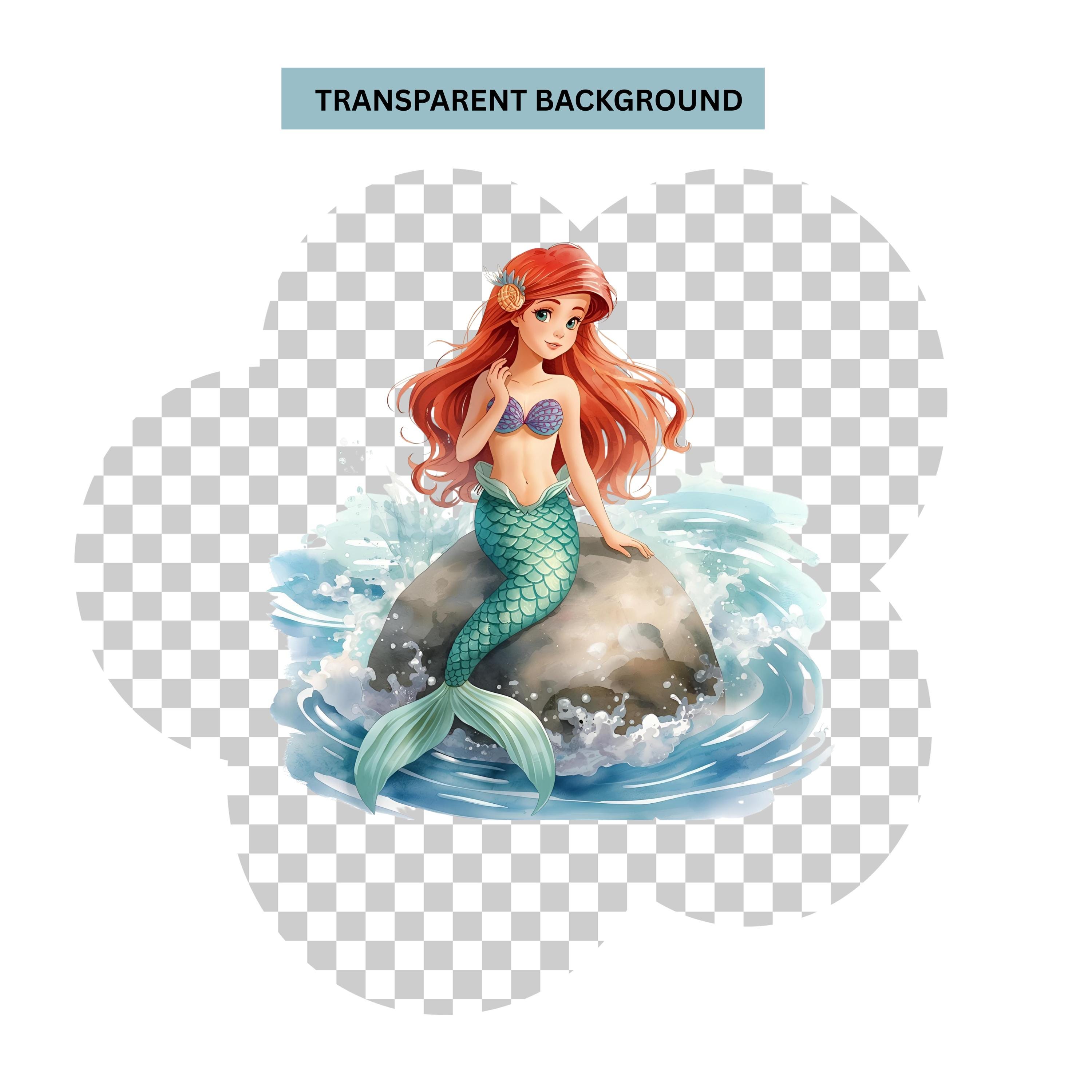 Watercolor Mermaid Clipart Bundle, Cute Under the Sea PNG Graphics ...
