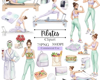 Watercolor Pilates Clipart Bundle |Pilates Woman PNG | Fitness Workout PNG | Workout Girl Clip Art | Digital Download, Commercial Use