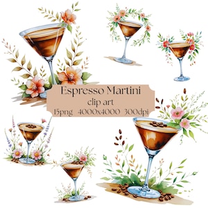 Espresso Martini Drink Clipart - 15PNG,High Quality, Digital Download, Menu Print outs, Cocktail Illustration, Party Invitation, Sublimation