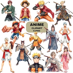 Anime Bundle 51PNG- Ninja, Pirate, Hero Characters, High Quality Clipart ,Transparent background, Digital Download, Sublimation, Invitation