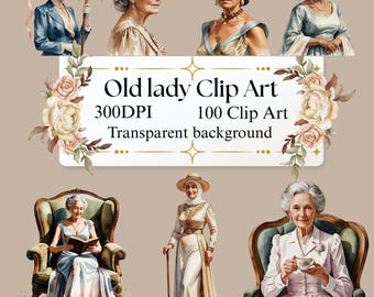 Watercolor Elegant Grandma clipart - Charming Old Lady PNG Images Old woman clipart Elderly woman PNG Granny clipart Grandmother clipart