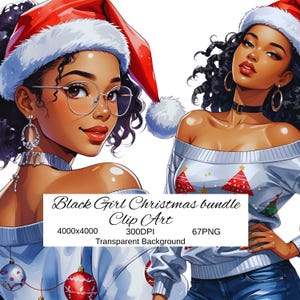 Christmas Illustration: Elegant African American Woman in Winter Fashion - Commercial Use PNG, Festive Holiday Wall Decor, Sublimation