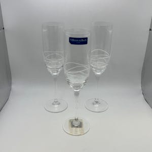 Set of 3 Villeroy & Boch Crystal NEW WAVE Round Champagne Flutes Glasses