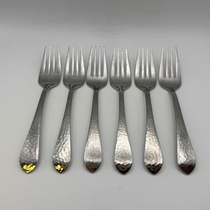 Set of 6 Reed & Barton 18/8 Stainless Steel HAMMERED ANTIQUE Salad Forks