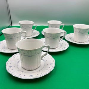 Set of 6 Tirschenreuth Baronesse FLEUR DE LIS Blue Cup & Saucer Sets Germany