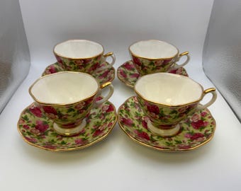 Royal Albert Old Country Roses Green Chintz Trio. Ribbon