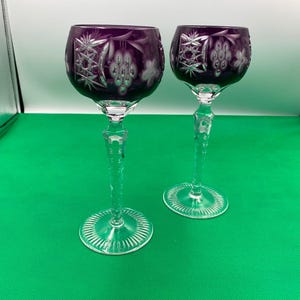 Set of 2 Ajka Crystal MARSALA AMETHYST Hock Wine Glasses