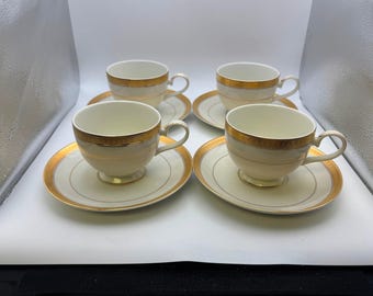 Set of 4 Mikasa Fine China PALATIAL GOLD Cups & Saucers