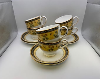 Set of 6 Wedgwood Bone China INDIA Cups & Saucers