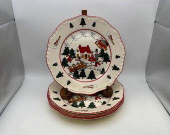 Set of 4 Mason's CHRISTMAS VILLAGE Salad Plates Made in England