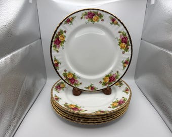 Set of 6 Royal Albert Bone China OLD COUNTRY ROSES Dinner Plates