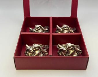 Set of 4 Arthur Court BUNNIES Aluminum Napkin Rings with Box