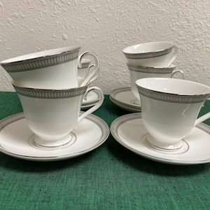 Set 6 WATERFORD China CARINA PLATINUM Cup & Saucer Sets Made in England