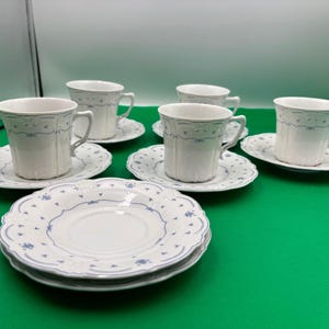 Set of 5 Tirschenreuth Baronesse FLEUR DE LIS Blue Cup & Saucer Sets Germany ++