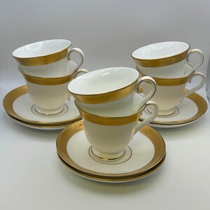 Set of 6 Waterford Fine China KELLS GOLD Cups & Saucers
