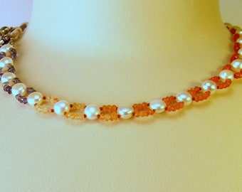 Carnelian and iolite choker Necklace Jewelry Handmade Necklace gemstones and pearls elegant necklace/choker - Sterling clasp free shipping