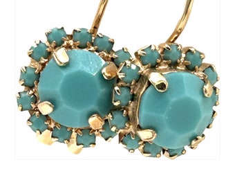 Turquoise crystal earrings Swarovski crystal rose gold-plated leverback career earrings Classic turquoise earring Swarovski stones rose gold