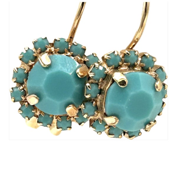 Turquoise crystal earrings Swarovski crystal rose gold-plated leverback career earrings Classic turquoise earring Swarovski stones rose gold